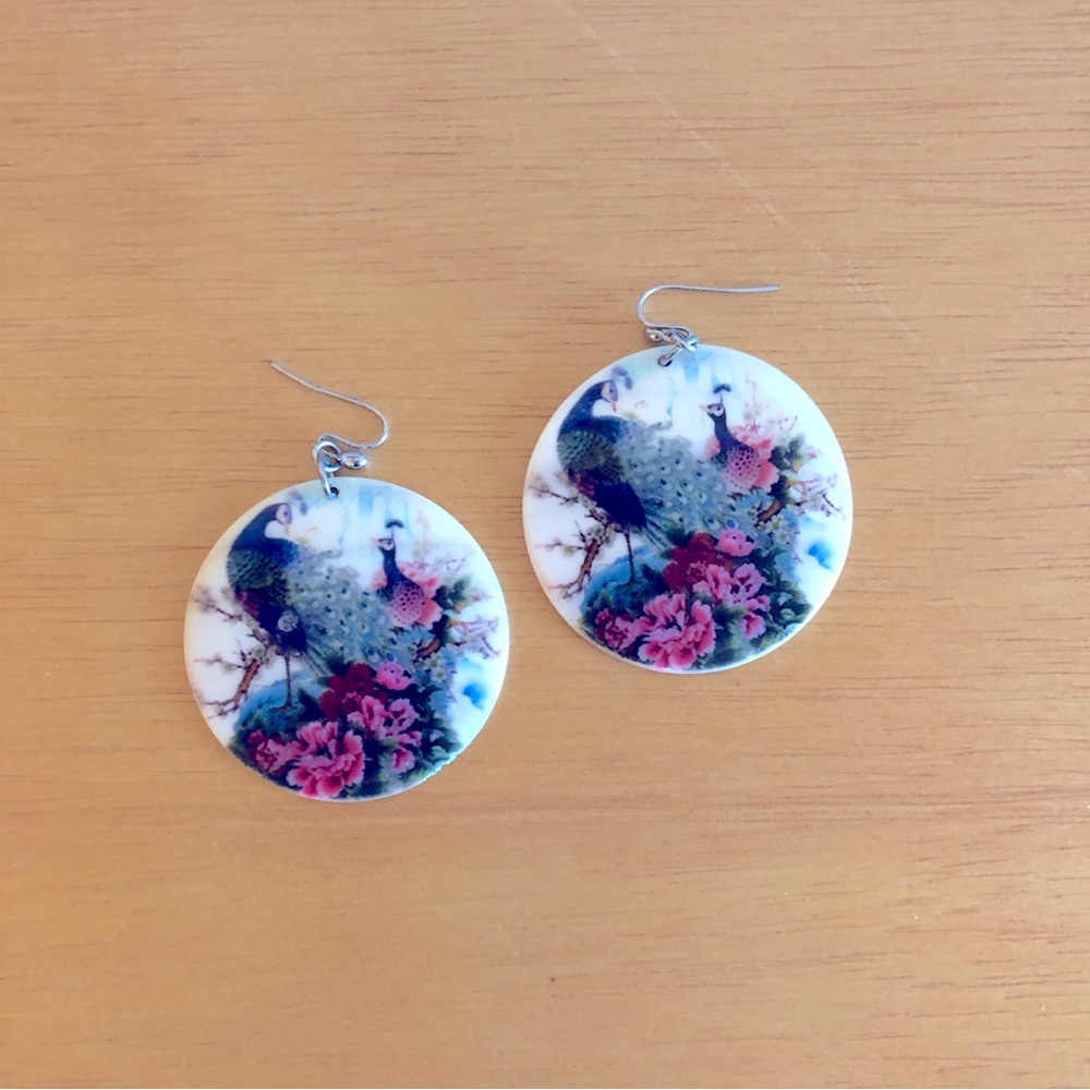 Gorgeous Round Earrings with Peacock Print